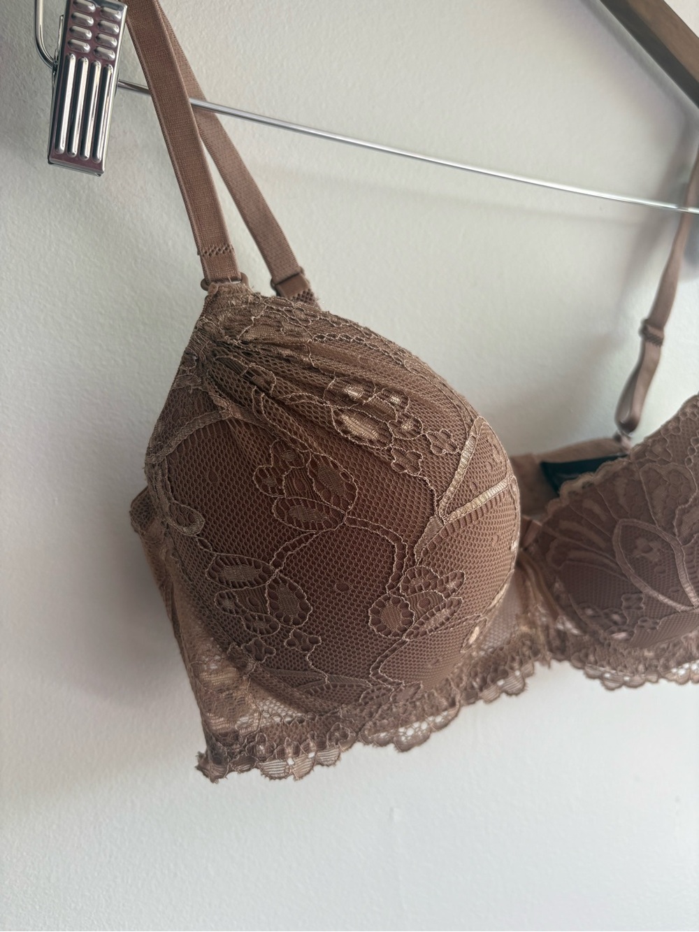 Women’s Lace Push-Up Underwire Bra 36B Taupe Nude Floral Lace - Picture 4 of 8